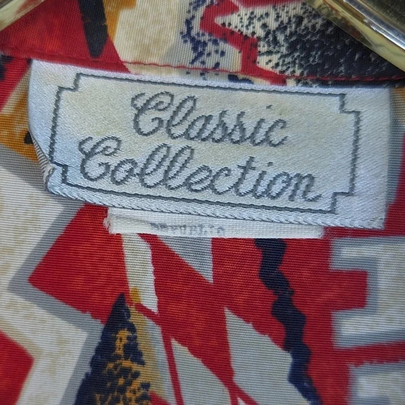 Vintage Classic Collection Blouse Red/Gray/Blue/Gold Geometric Pattern Size 18 - Picture 2 of 11